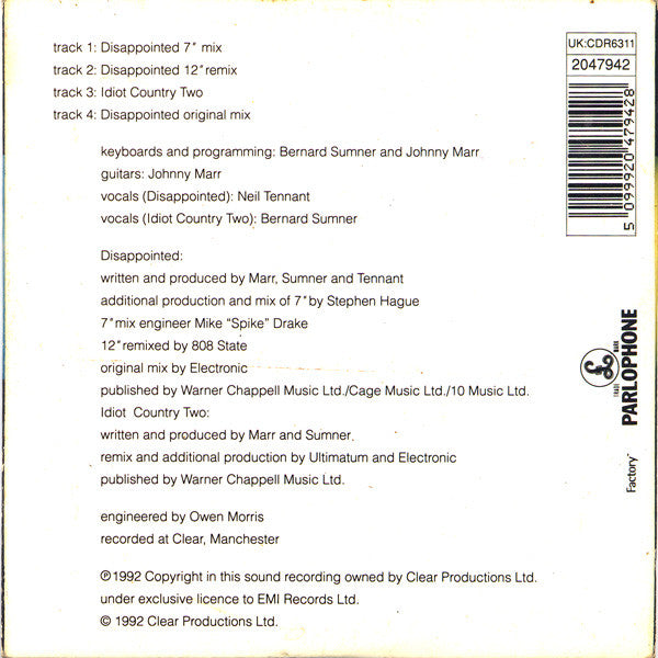 Electronic : Disappointed (CD, Single, Car)