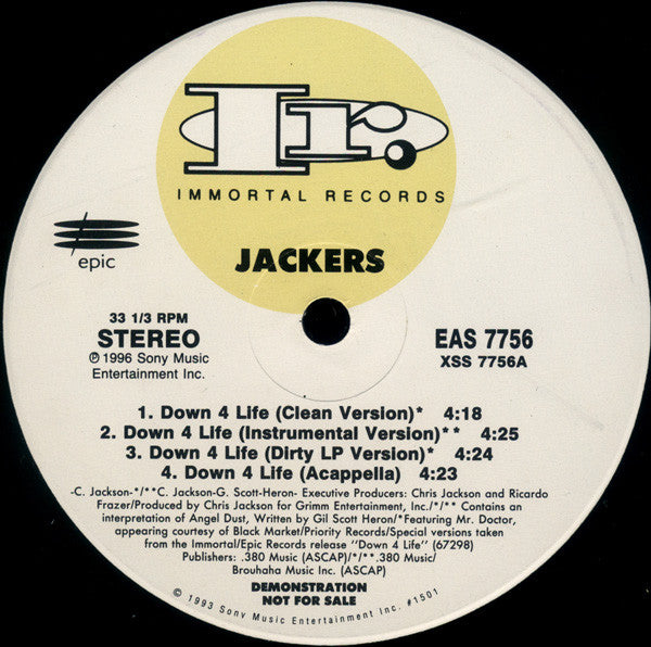 Jackers : Down 4 Life (12", Single, Promo)
