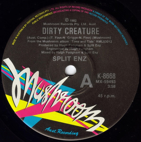 Split Enz : Dirty Creature (7", Single, Ltd)