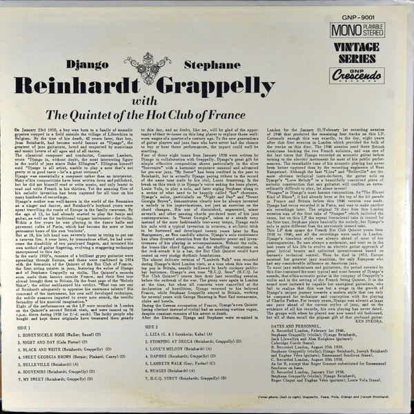 Django Reinhardt & Stephane Grappelly* With The Quintet Of The Hot Club Of France* : The Quintet Of The Hot Club Of France (LP, Mono, RP)