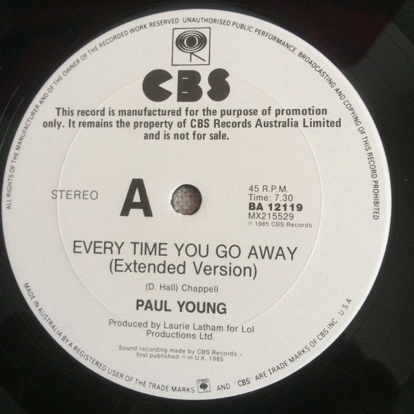 Paul Young : Every Time You Go Away (Extended Remix Version) (12", Maxi, Promo)