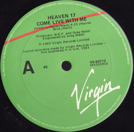 Heaven 17 : Come Live With Me (12", Single)