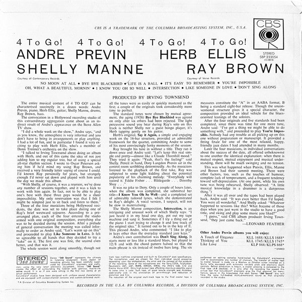 André Previn / Herb Ellis / Shelly Manne / Ray Brown : 4 To Go! (LP, Album)