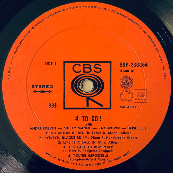 André Previn / Herb Ellis / Shelly Manne / Ray Brown : 4 To Go! (LP, Album)