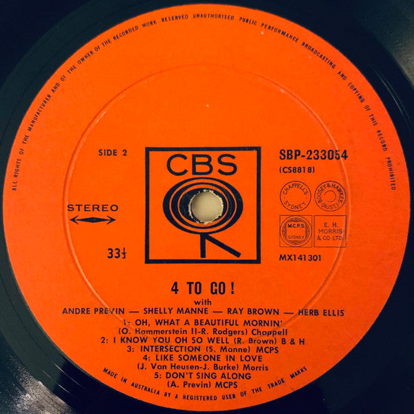 André Previn / Herb Ellis / Shelly Manne / Ray Brown : 4 To Go! (LP, Album)
