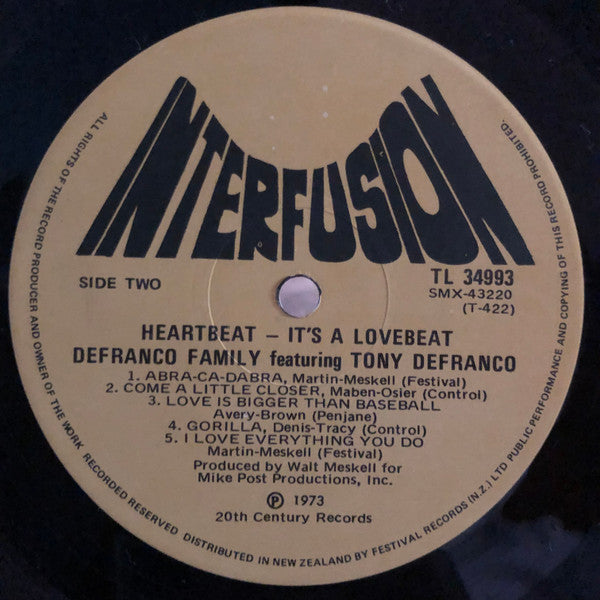 The DeFranco Family Featuring Tony DeFranco : Heartbeat, It's A Lovebeat (LP, Album)