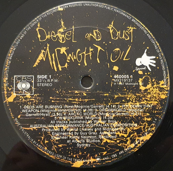 Midnight Oil : Diesel And Dust (LP, Album, Gat)