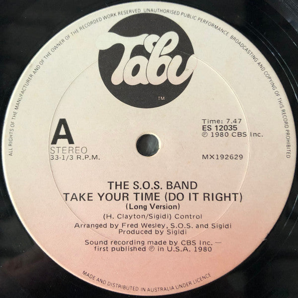 The S.O.S. Band : Take Your Time (Do It Right) (12", Single)