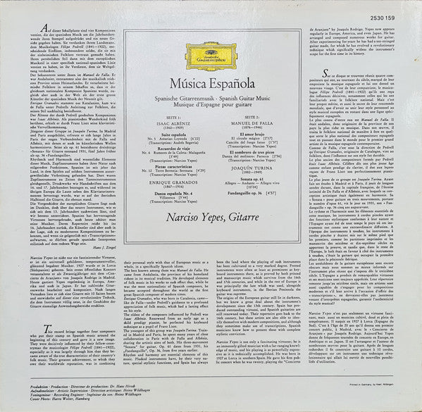 Albeniz* · Granados* · De Falla* · Turina* – Narciso Yepes : Música Española (LP, RP)