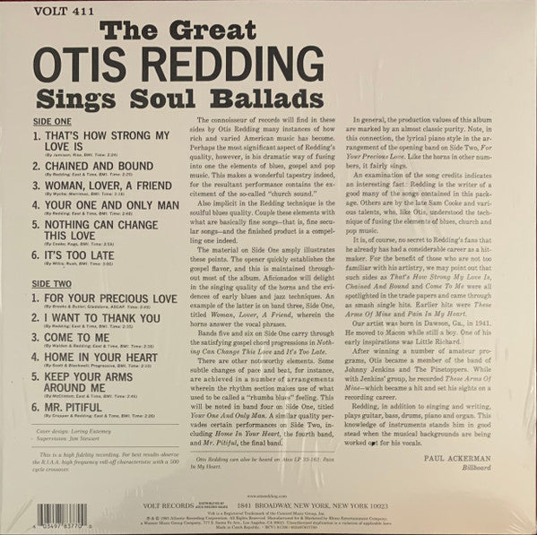 Otis Redding : The Great Otis Redding Sings Soul Ballads (LP, Album, Mono, Ltd, RE, Tra)