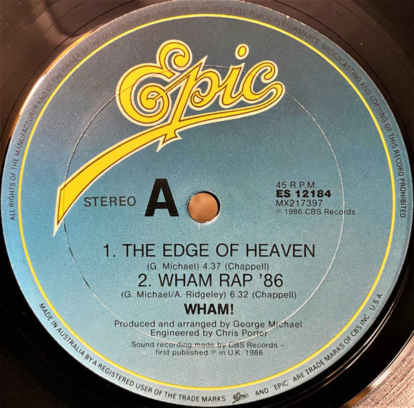 Wham! : The Edge Of Heaven (12", Single)