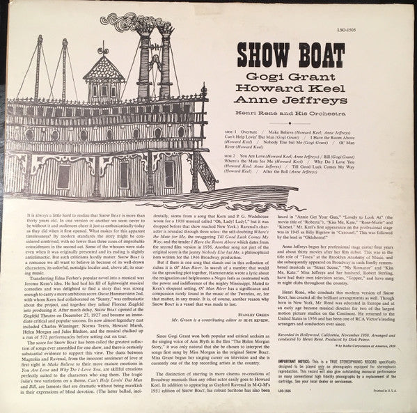 Henri Rene And His Orchestra* : Show Boat (LP)