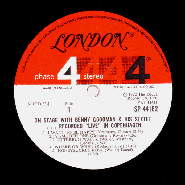 Benny Goodman Sextet : On Stage With Benny Goodman & His Sextet Recorded "Live" In Copenhagen (2xLP)