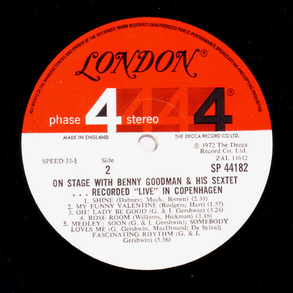 Benny Goodman Sextet : On Stage With Benny Goodman & His Sextet Recorded "Live" In Copenhagen (2xLP)