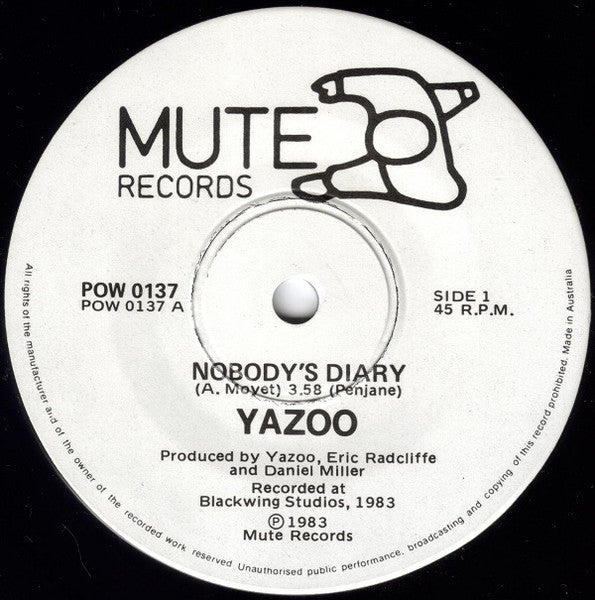 Yazoo : Nobody's Diary (7", Single)