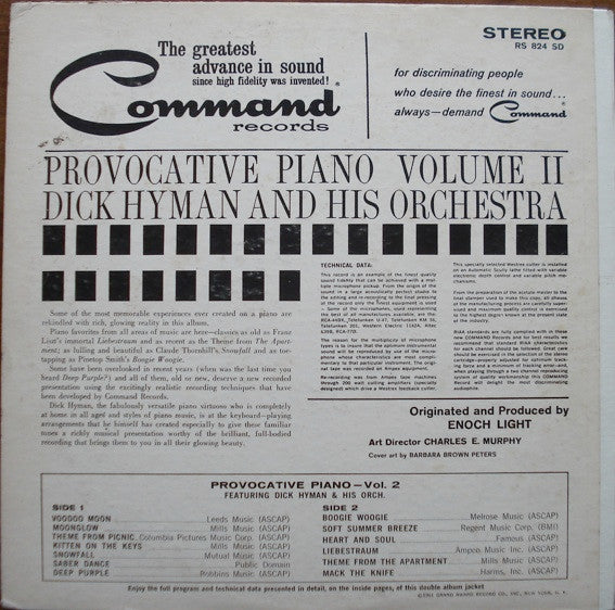 Dick Hyman And His Orchestra : Provocative Piano Vol. 2 (LP, Album)