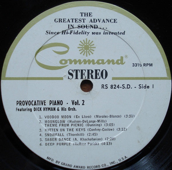 Dick Hyman And His Orchestra : Provocative Piano Vol. 2 (LP, Album)