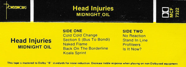 Midnight Oil : Head Injuries (Cass, Album)