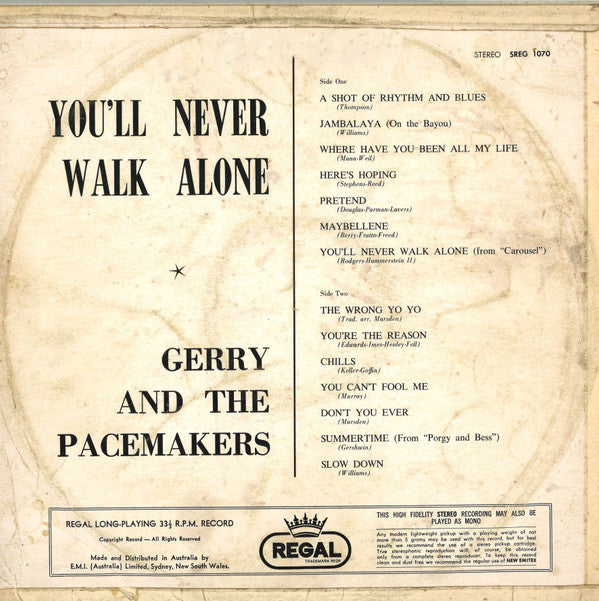 Gerry & The Pacemakers : You'll Never Walk Alone (LP, Album)