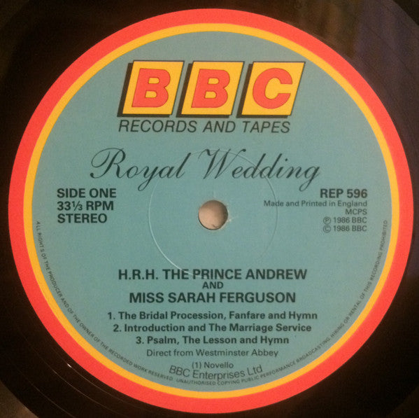 Unknown Artist : Royal Wedding: H.R.H. The Prince Andrew & Miss Sarah Ferguson (LP, Album, Lig)