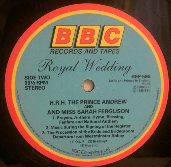 Unknown Artist : Royal Wedding: H.R.H. The Prince Andrew & Miss Sarah Ferguson (LP, Album, Lig)