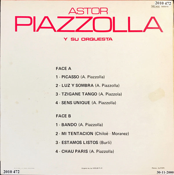 Astor Piazzolla Y Su Orquesta* : Tangos (LP, Album, RE)