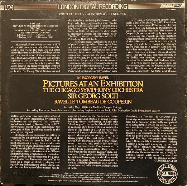 Mussorgsky* - Ravel*, The Chicago Symphony Orchestra*, Sir Georg Solti* : Pictures At An Exhibition / Le Tombeau De Couperin (LP)