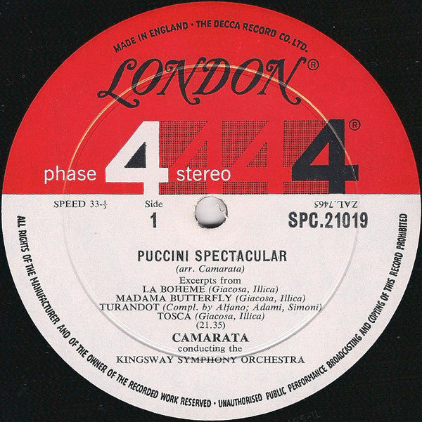 Giacomo Puccini - Tutti Camarata Conducting The Kingsway Symphony Orchestra : Puccini Spectacular (Opera For Orchestra) (LP)