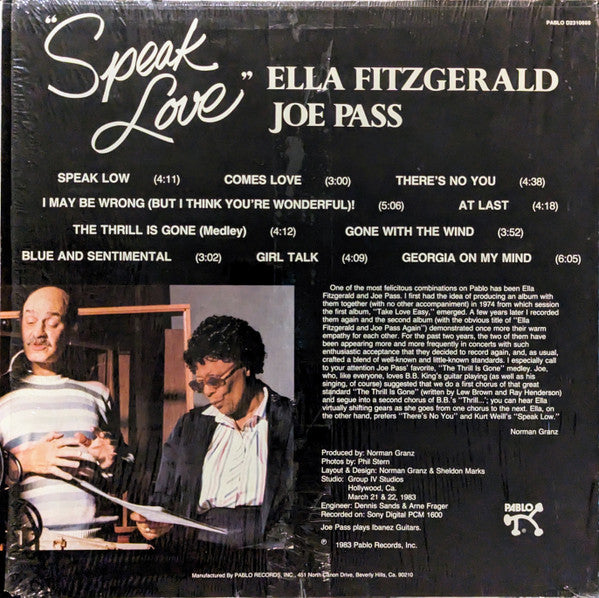 Ella Fitzgerald, Joe Pass : Speak Love (LP, Album)