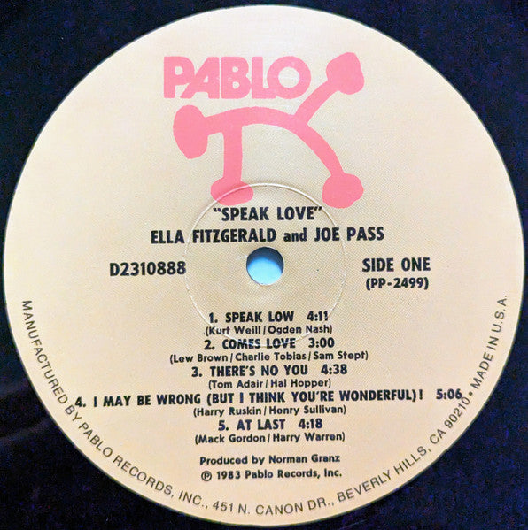 Ella Fitzgerald, Joe Pass : Speak Love (LP, Album)
