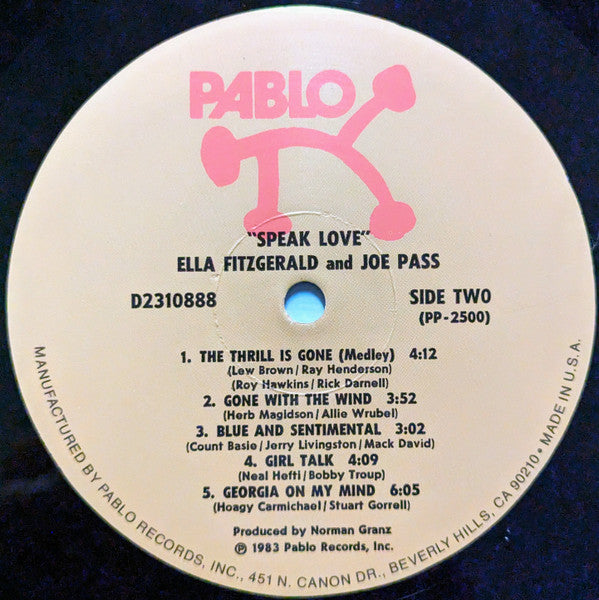 Ella Fitzgerald, Joe Pass : Speak Love (LP, Album)