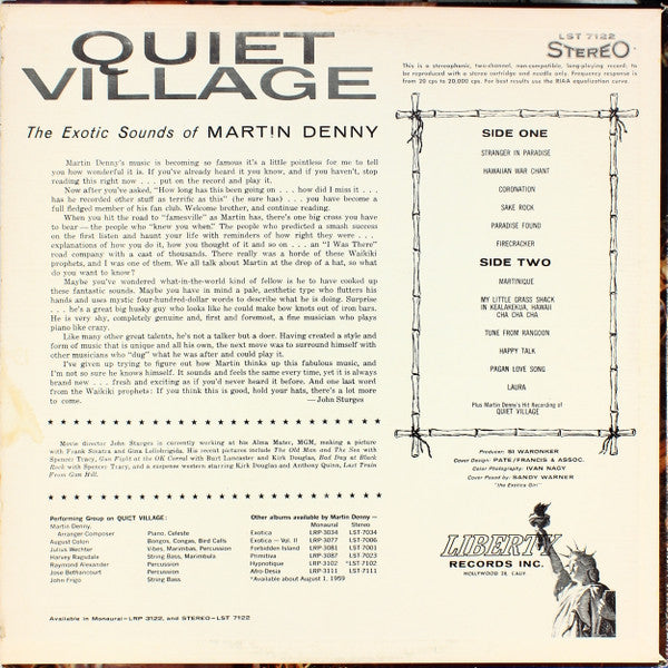 Martin Denny : Quiet Village - The Exotic Sounds Of Martin Denny (LP, Album, RE, 2nd)