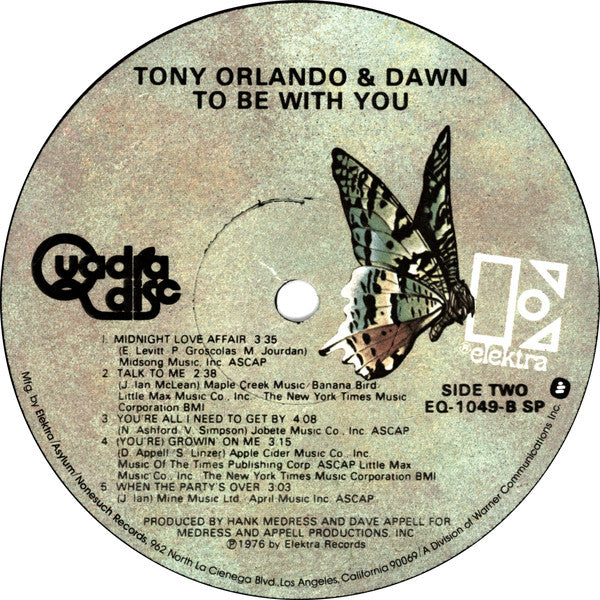 Tony Orlando & Dawn : To Be With You (LP, Album, Quad)