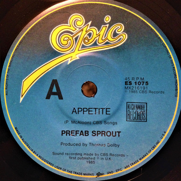 Prefab Sprout : Appetite (7", Single)