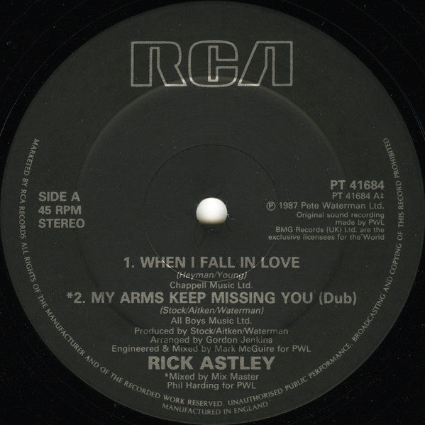 Rick Astley : When I Fall In Love / My Arms Keep Missing You (12", Single)