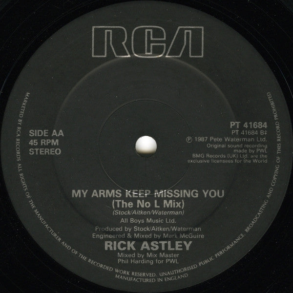Rick Astley : When I Fall In Love / My Arms Keep Missing You (12", Single)