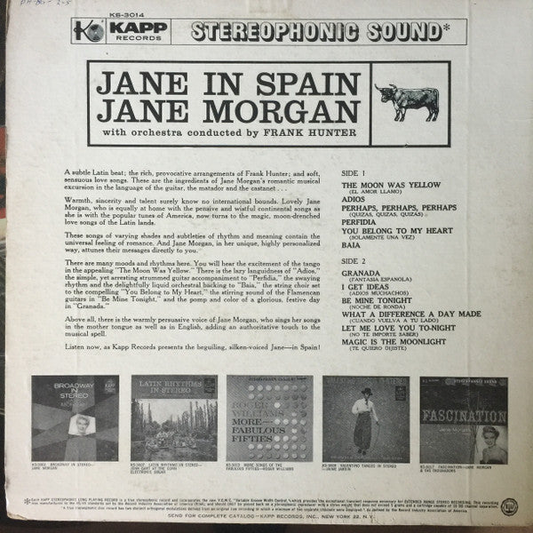 Jane Morgan With Orchestra Conducted By Frank Hunter (2) : Jane In Spain (LP, Album)