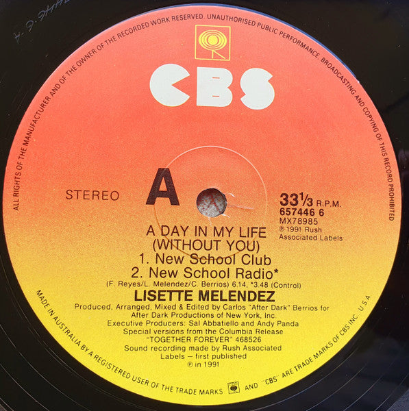 Lisette Melendez : A Day In My Life (Without You) (12")