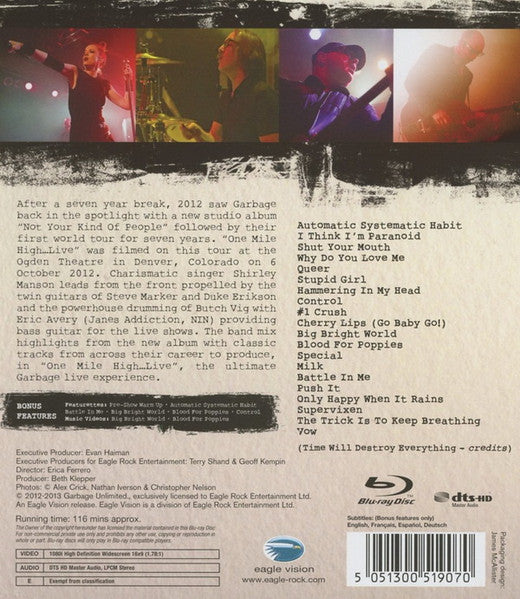 Garbage : One Mile High... Live (Blu-ray, Multichannel)