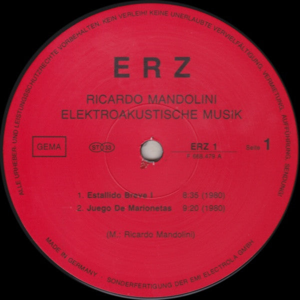 Ricardo Mandolini : Elektro Akustische-Musik (LP, Album)