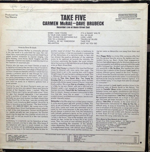 Carmen McRae - Dave Brubeck : Take Five (Recorded Live At Basin Street East) (LP, Album)