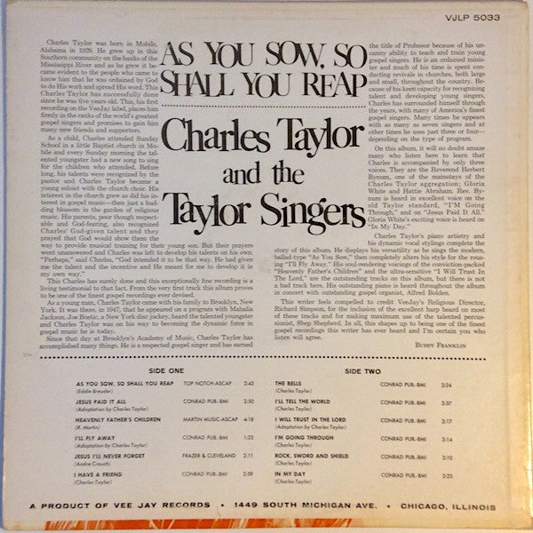 Charles Taylor (10) : As You Sow, So Shall You Reap (LP, Album, Mono)