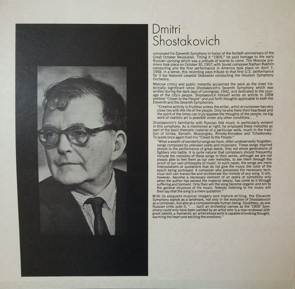 Shostakovich* : Leopold Stokowski Conducting The Houston Symphony Orchestra : Symphony No.11 (1905) (2xLP, RE)