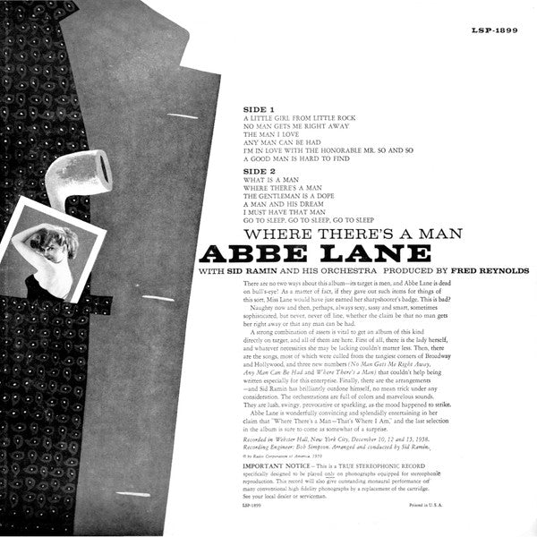 Abbe Lane With Sid Ramin And His Orchestra : Where There's A Man (LP, Album)