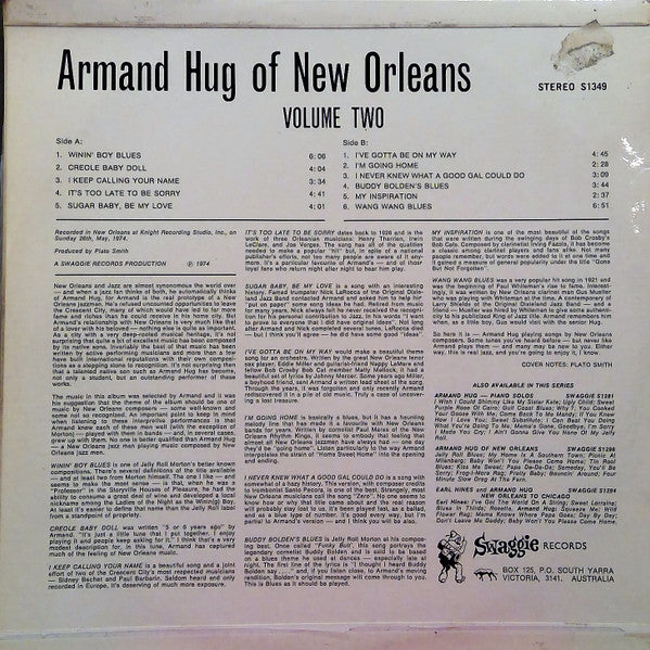 Armand Hug : Of New Orleans Vol.2 (LP)