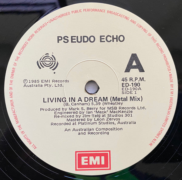 Pseudo Echo : Living In A Dream (Metal Mix) (12", Single)