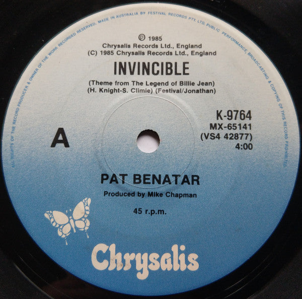 Pat Benatar : Invincible (Theme From The Legend Of Billie Jean) (7", Single, Lim)