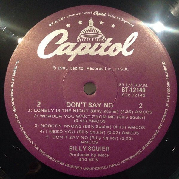 Billy Squier : Don't Say No (LP, Album)