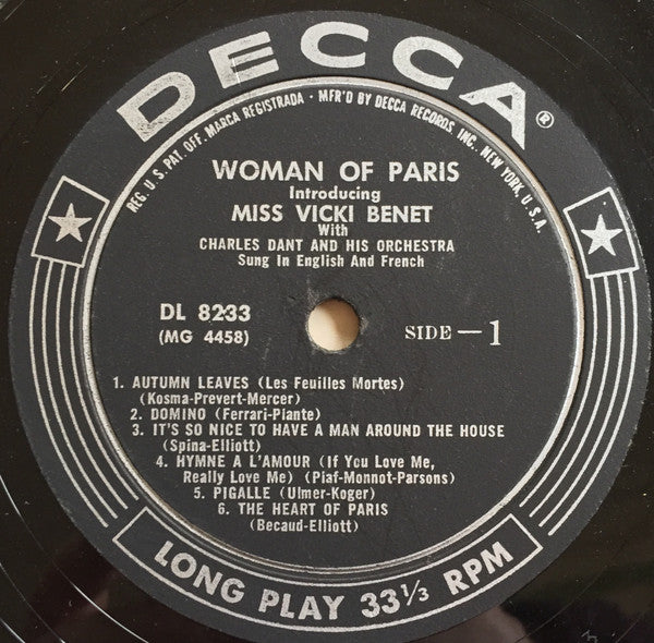 Miss Vicki Benet* : Woman Of Paris (LP, Album, Mono)