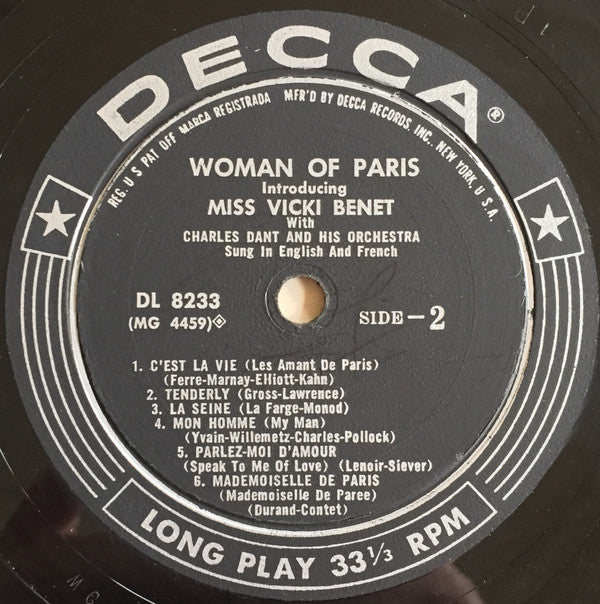 Miss Vicki Benet* : Woman Of Paris (LP, Album, Mono)